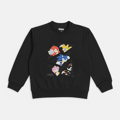 Kids Down Shoulder Baggy Sweatshirt – Sonic Printed Black